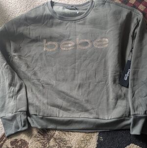 bebe Olive Green Crewneck with Studded Logo